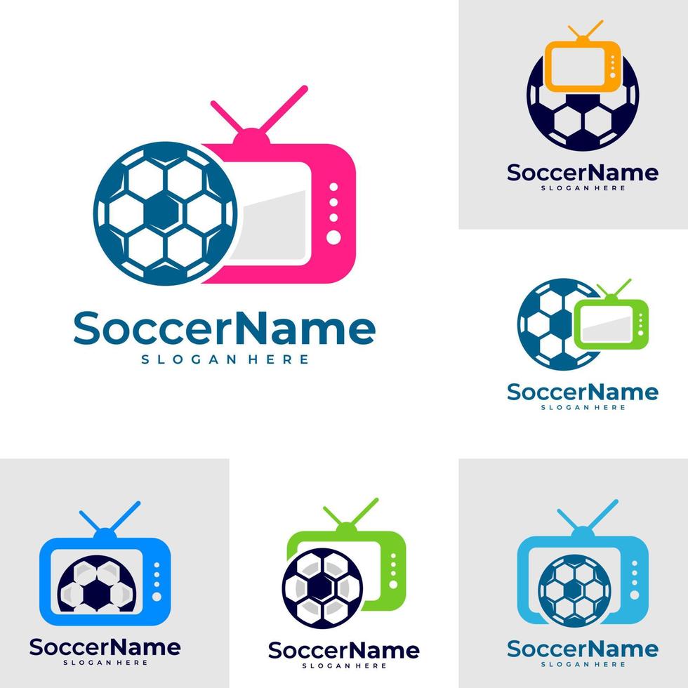 conjunto de modelo de logotipo de futebol de televisão, vetor de design de logotipo de futebol