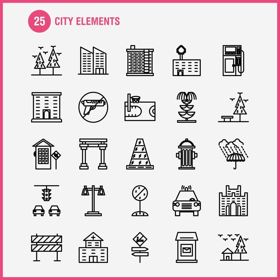 ícones de linha de elementos da cidade definidos para infográficos kit uxui móvel e design de impressão incluem carro veículo viagens transporte balanço crianças parques jogar eps 10 vector