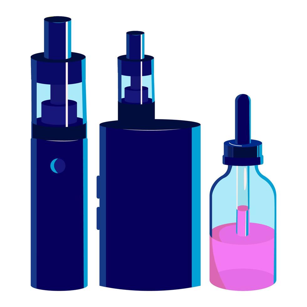 conjunto de vapor. . dispositivo vaping e garrafa. óleos para cigarros eletrônicos. vetor