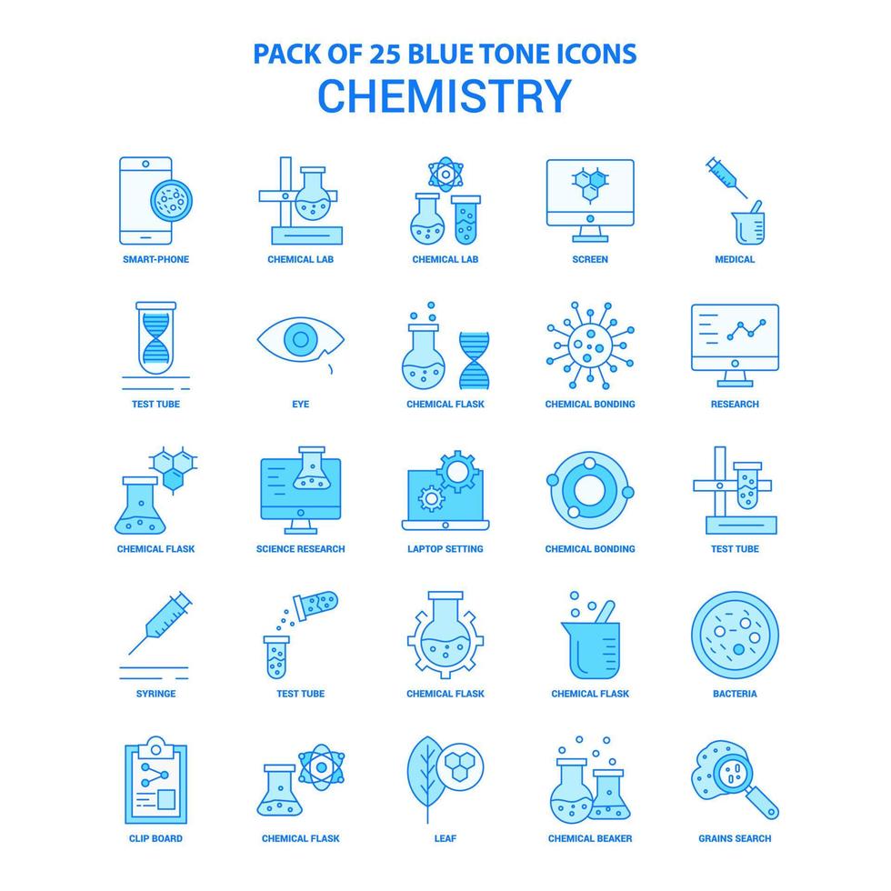 pacote de ícones de tom azul de química 25 conjuntos de ícones vetor