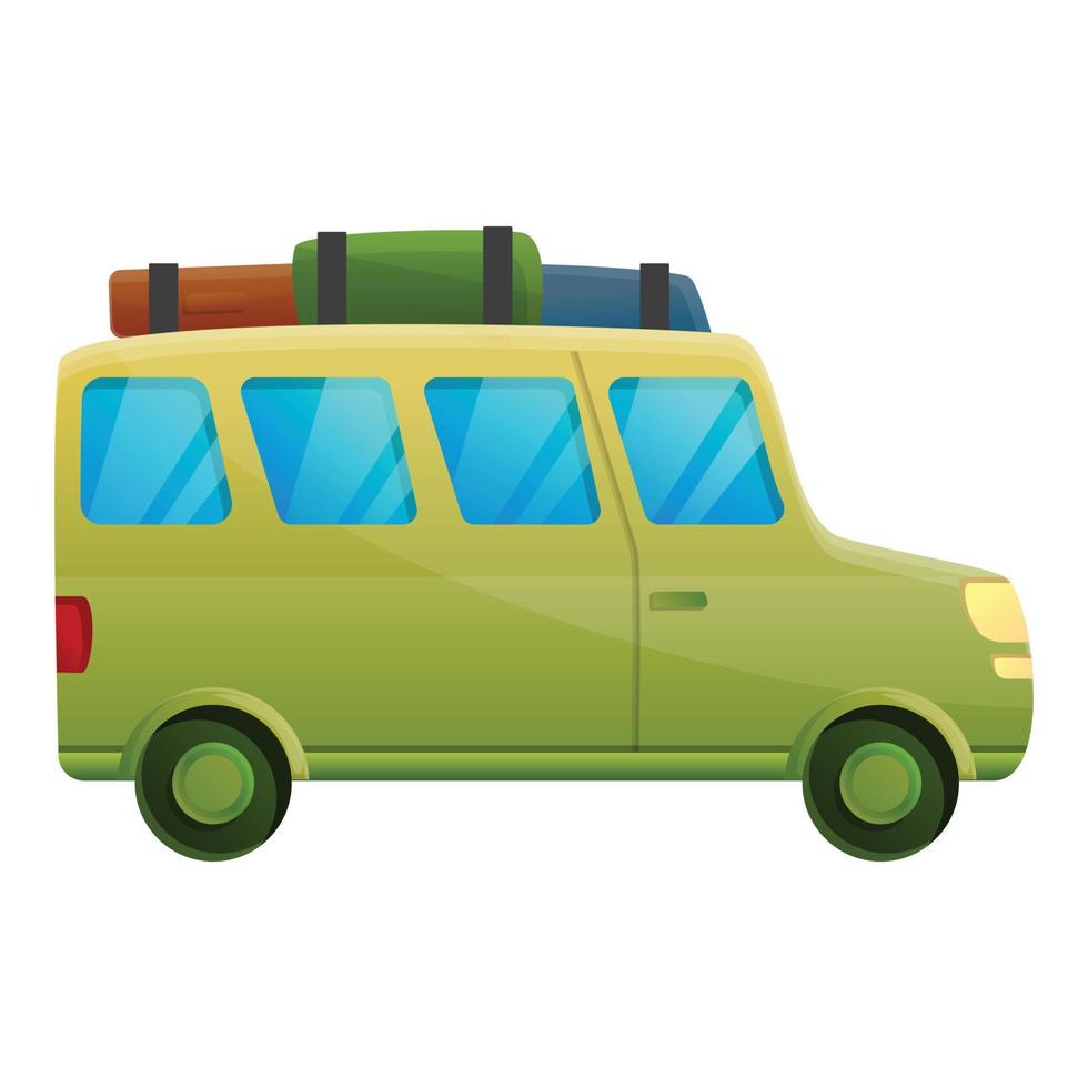 ícone de carro de viagem verde, estilo cartoon vetor