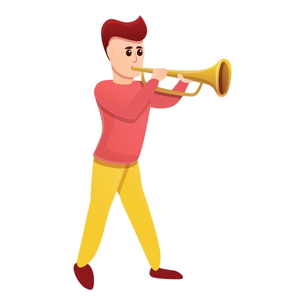 menino tocando trompete ícone, estilo cartoon vetor