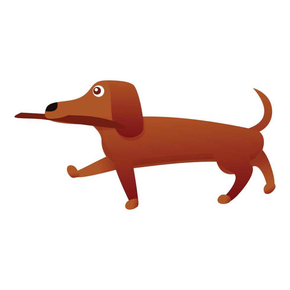 dachshund com ícone de pau de madeira, estilo cartoon vetor