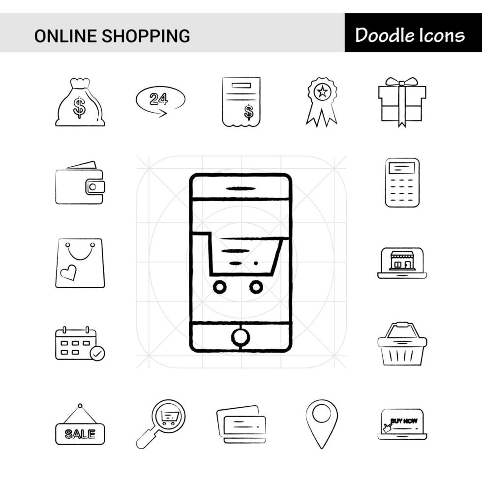 conjunto de 17 ícones desenhados à mão para compras on-line vetor