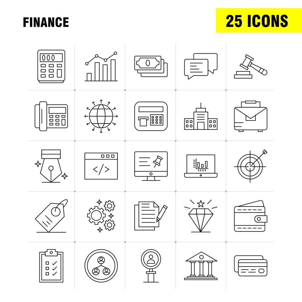 ícones de linha de finanças definidos para kit de uxui móvel de infográficos e design de impressão incluem texto de pino de computador pesquisa de finanças pesquisa vetor de conjunto de ícones de homem de finanças