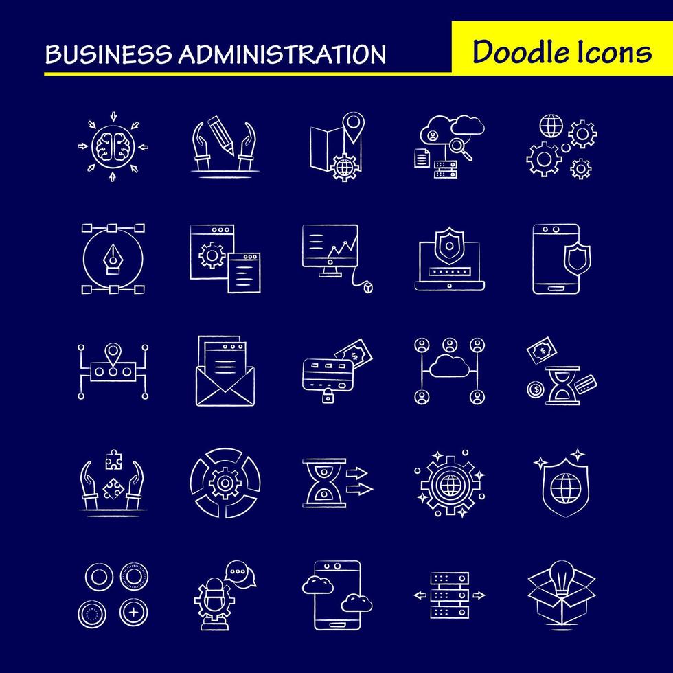 ícones desenhados à mão de administração de negócios definidos para infográficos kit uxui móvel e design de impressão incluem configuração de engrenagem mecanismo globo arquivos de documento arquivo estrela eps 10 vetor