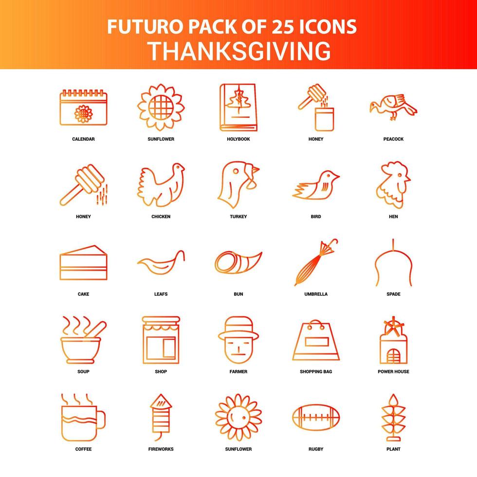 conjunto de ícones de ação de graças laranja futuro 25 vetor