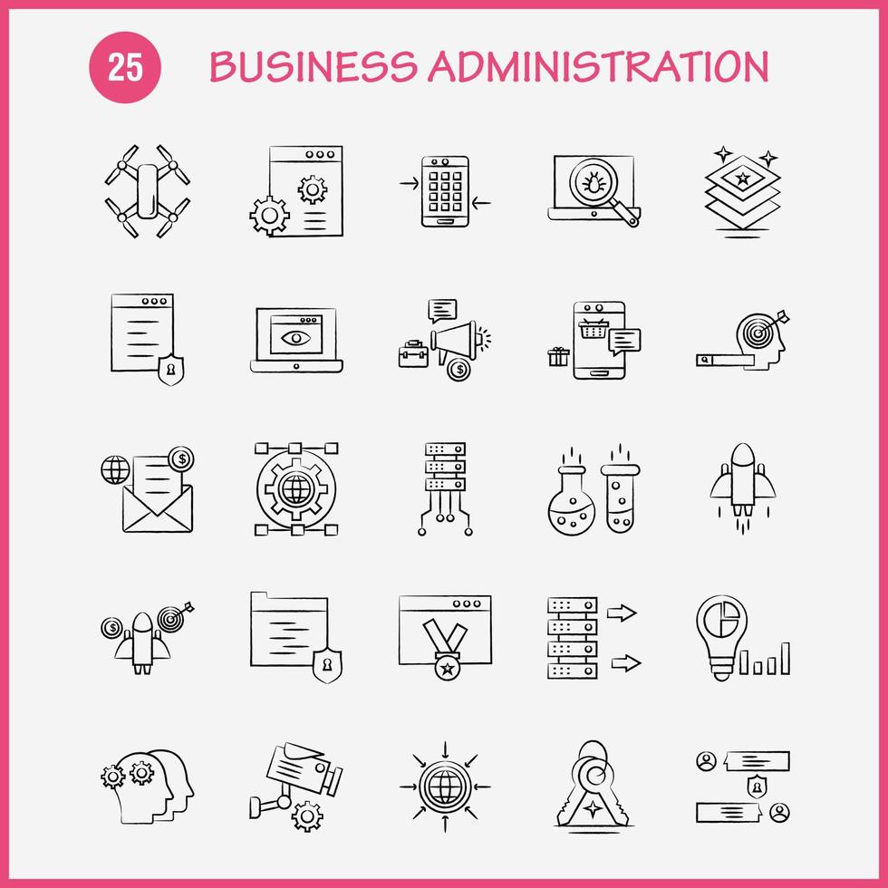 ícones desenhados à mão de administração de negócios definidos para kit de uxui móvel de infográficos e design de impressão incluem gráfico dólar configuração de engrenagem de dinheiro comercial lápis escrevendo eps 10 vetor