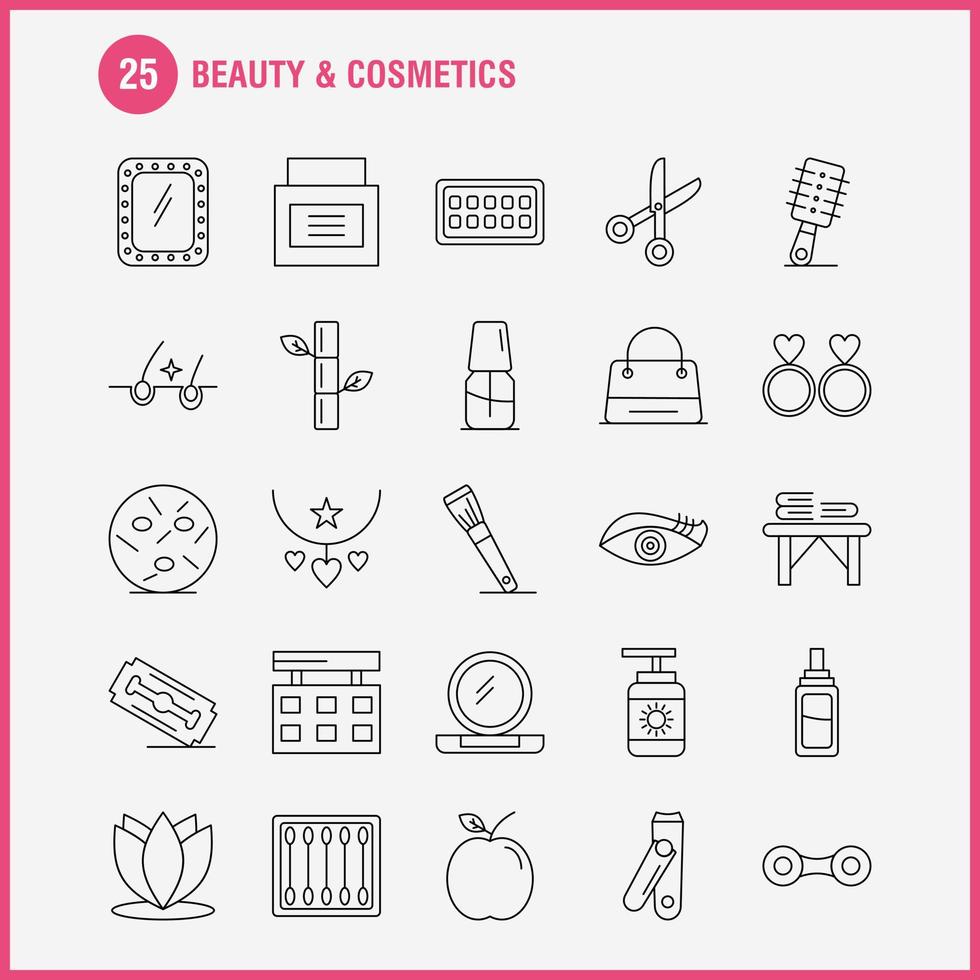 ícones de linha de beleza e cosméticos definidos para infográficos kit uxui móvel e design de impressão incluem botões de beleza algodão maquiagem mulher cosmética beleza amor conjunto de ícones vetor