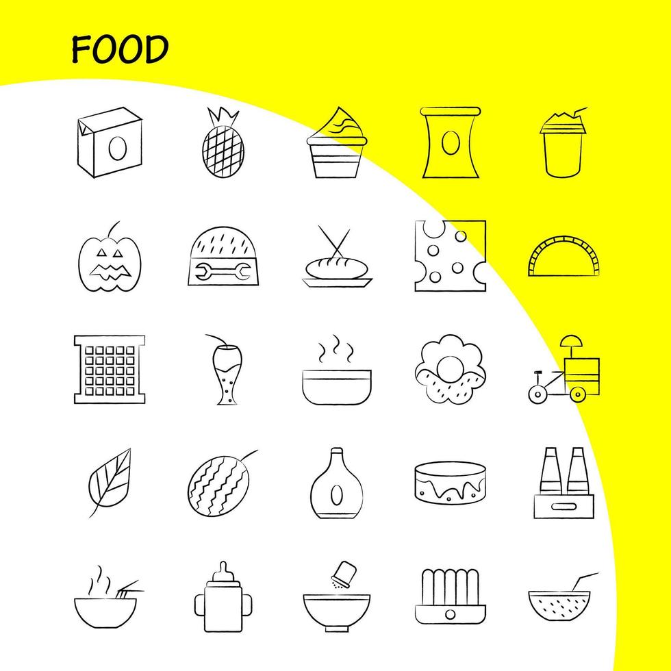 ícones desenhados à mão de comida definidos para infográficos kit uxui móvel e design de impressão incluem fruta melancia refeição de comida suco de fruta coleção de comida infográfico moderno logotipo e vetor de pictograma