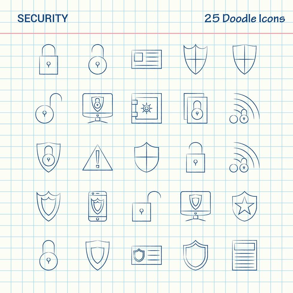 segurança 25 ícones de doodle conjunto de ícones de negócios desenhados à mão vetor