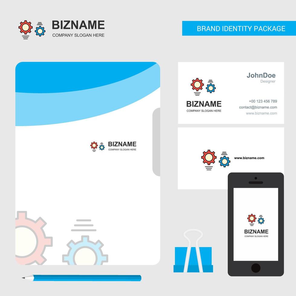 capa de arquivo de logotipo de negócios de engrenagem cartão de visita e ilustração vetorial de design de aplicativo móvel vetor