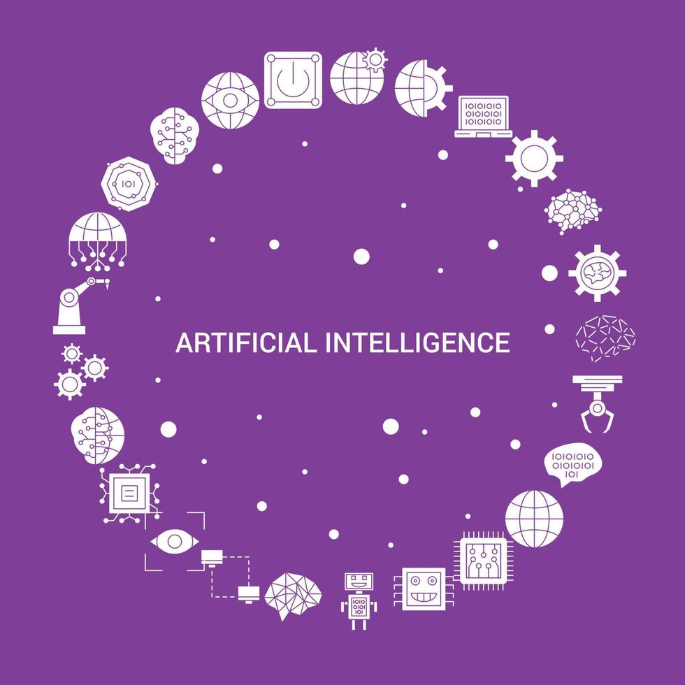 modelo de vetor infográfico de conjunto de ícones de inteligência artificial