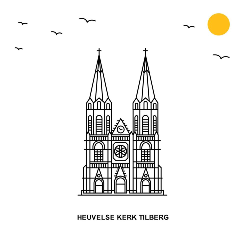heuvelse kerk tilberg monumento viagem mundo fundo de ilustração natural em estilo de linha vetor