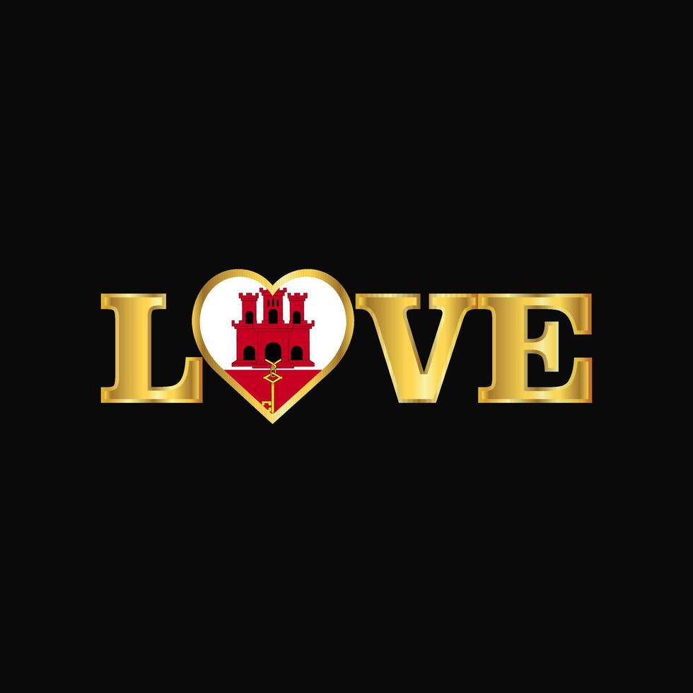 tipografia de amor dourado vetor de design de bandeira de gibraltar