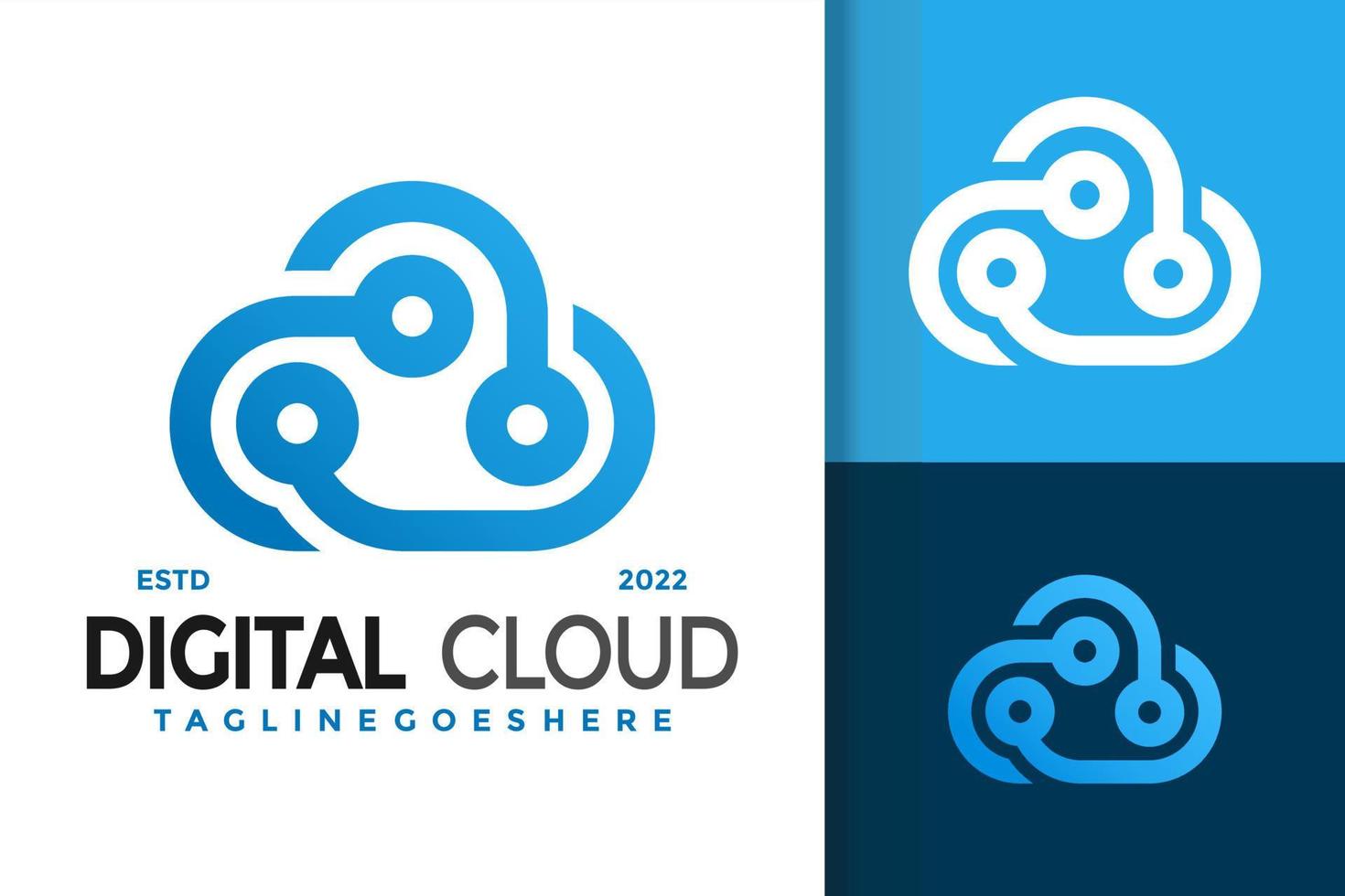 design de logotipo de nuvem digital, vetor de logotipos de identidade de marca, logotipo moderno, modelo de ilustração vetorial de designs de logotipo