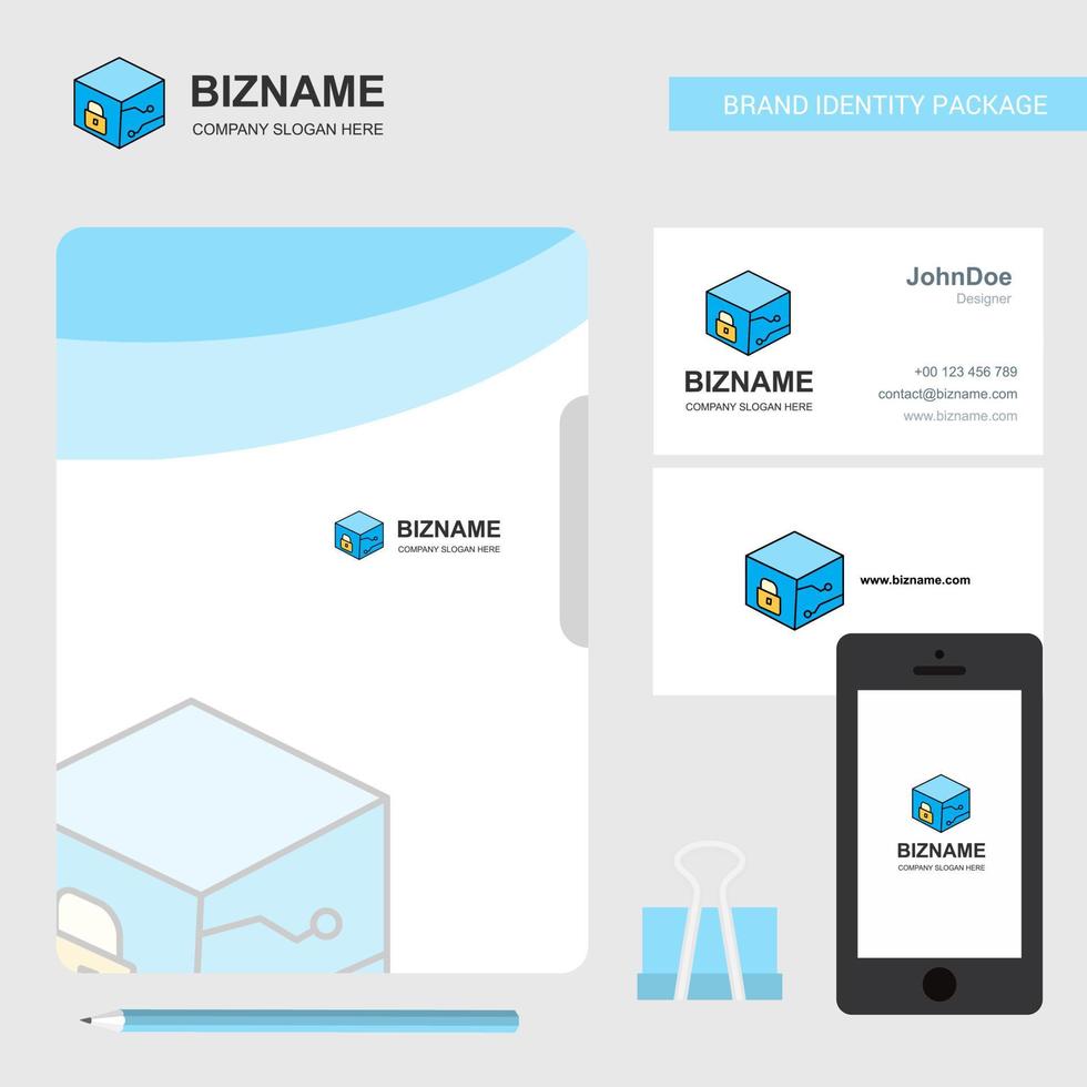 capa de arquivo de logotipo de negócios cubo cartão de visita e ilustração vetorial de design de aplicativo móvel vetor