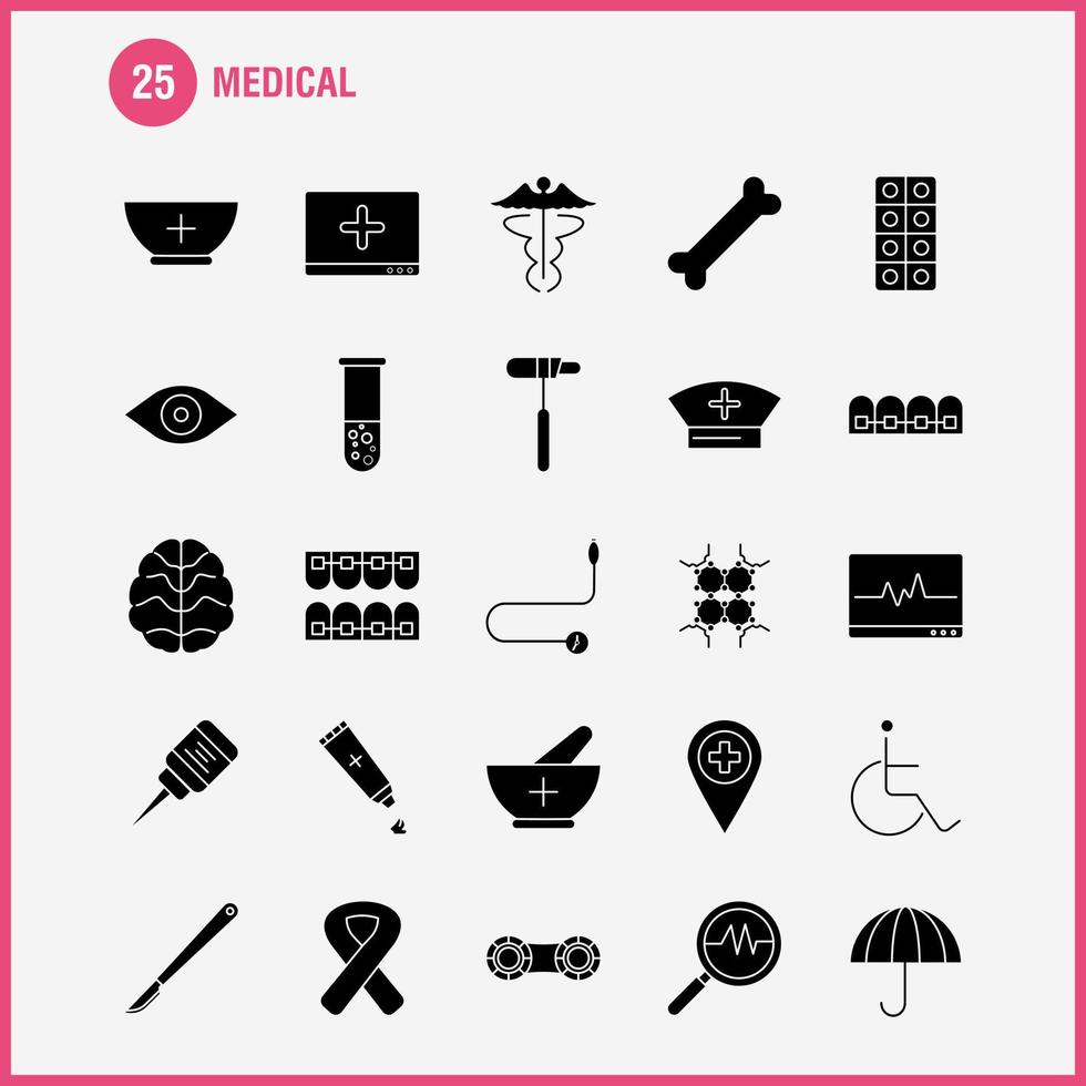 conjunto de ícones de glifo sólido médico para infográficos kit uxui móvel e design de impressão incluem dna ciência laboratório médico caixa de primeiros socorros médico eps 10 vector