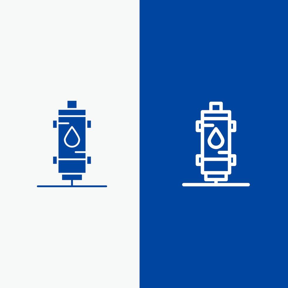 aquecedor de água calor gás quente linha de gêiser e glifo ícone sólido bandeira azul vetor