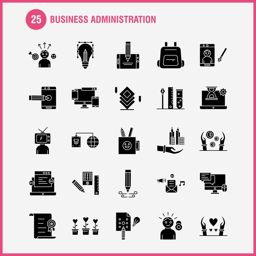 ícones de glifo sólido de administração de negócios definidos para infográficos kit uxui móvel e design de impressão incluem rede de roteador de nuvem internet seta foco direção direção coleção infogra moderno vetor