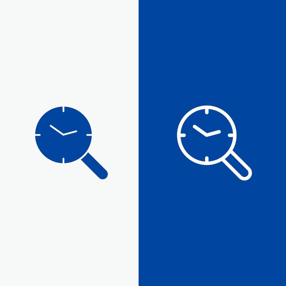 linha de relógio de pesquisa de pesquisa e ícone sólido de glifo banner azul linha e ícone sólido de glifo banner azul vetor