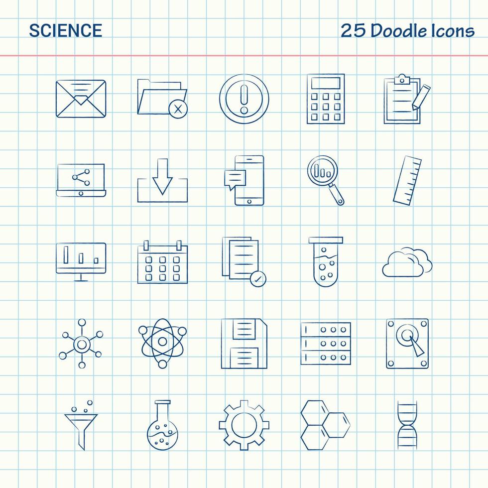 ciência 25 ícones de doodle desenhados à mão conjunto de ícones de negócios vetor