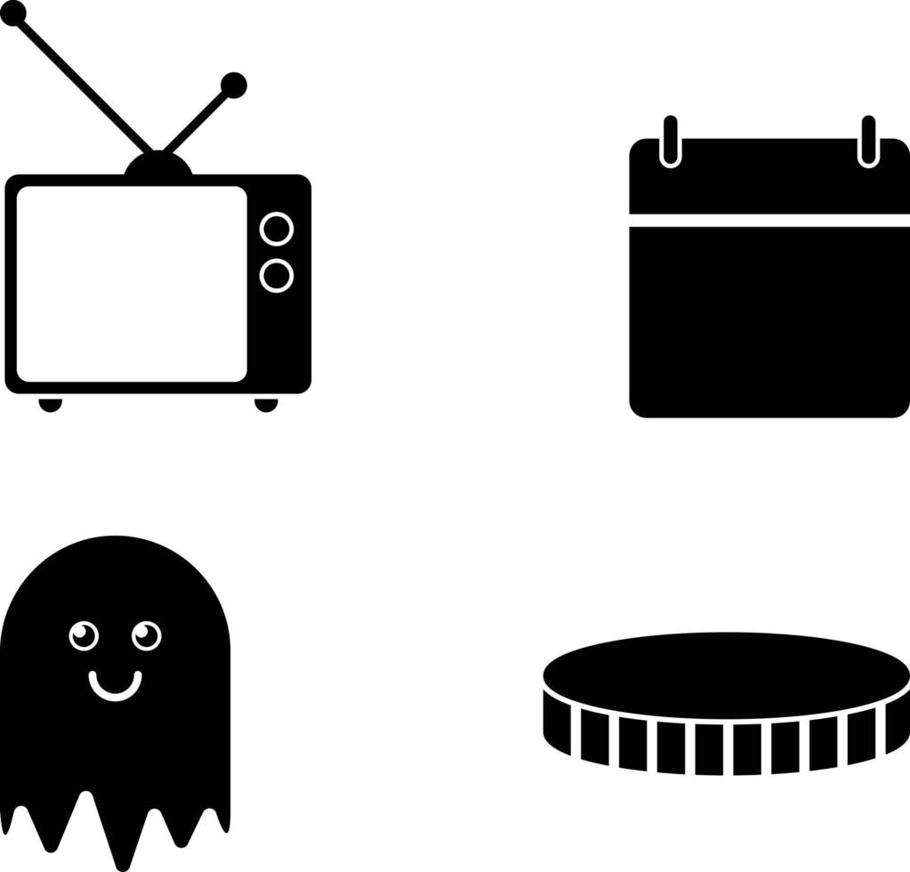 televisão antiga, modelo de calendário, fantasma e conjunto de ícones vetor