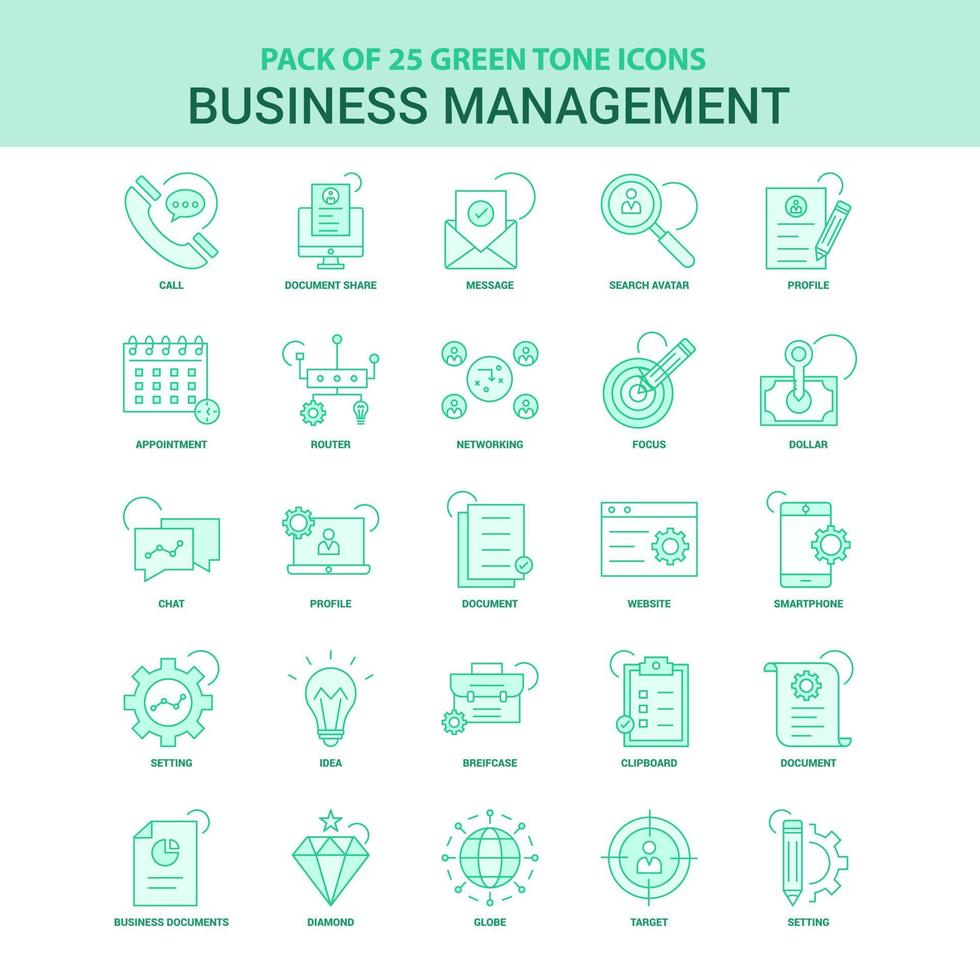 25 conjunto de ícones de gerenciamento de negócios verdes vetor