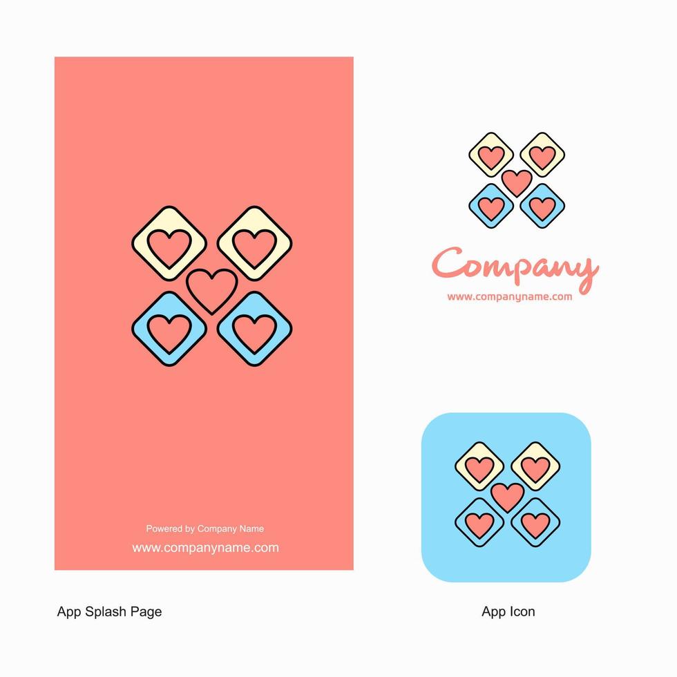 blocos de corações ícone do aplicativo do logotipo da empresa e design da página inicial elementos de design de aplicativos de negócios criativos vetor