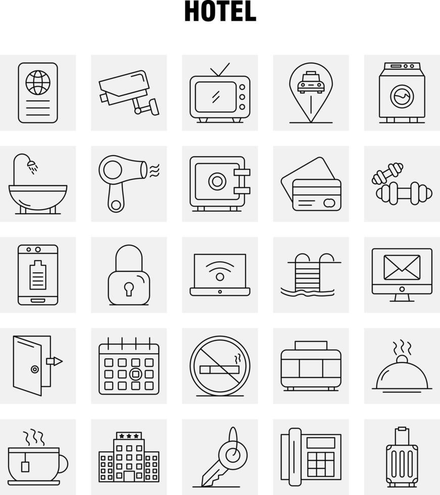 conjunto de ícones de linha de hotel para infográficos kit uxui móvel e design de impressão incluem check-in check-out porta conjunto de ícones de célula móvel do hotel vetor
