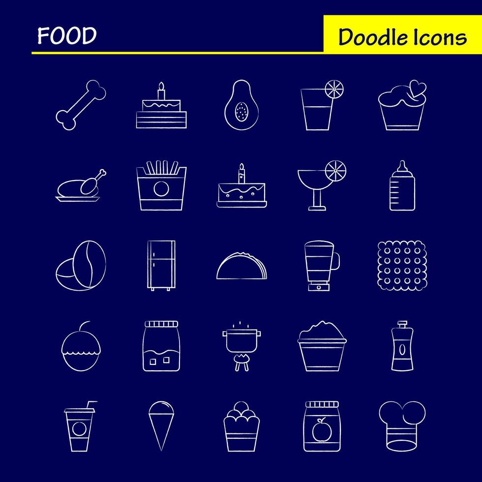 ícones desenhados à mão de comida definidos para infográficos kit uxui móvel e design de impressão incluem chá café refeição pimenta sal comida refeição coleção infográfico moderno logotipo e vetor de pictograma