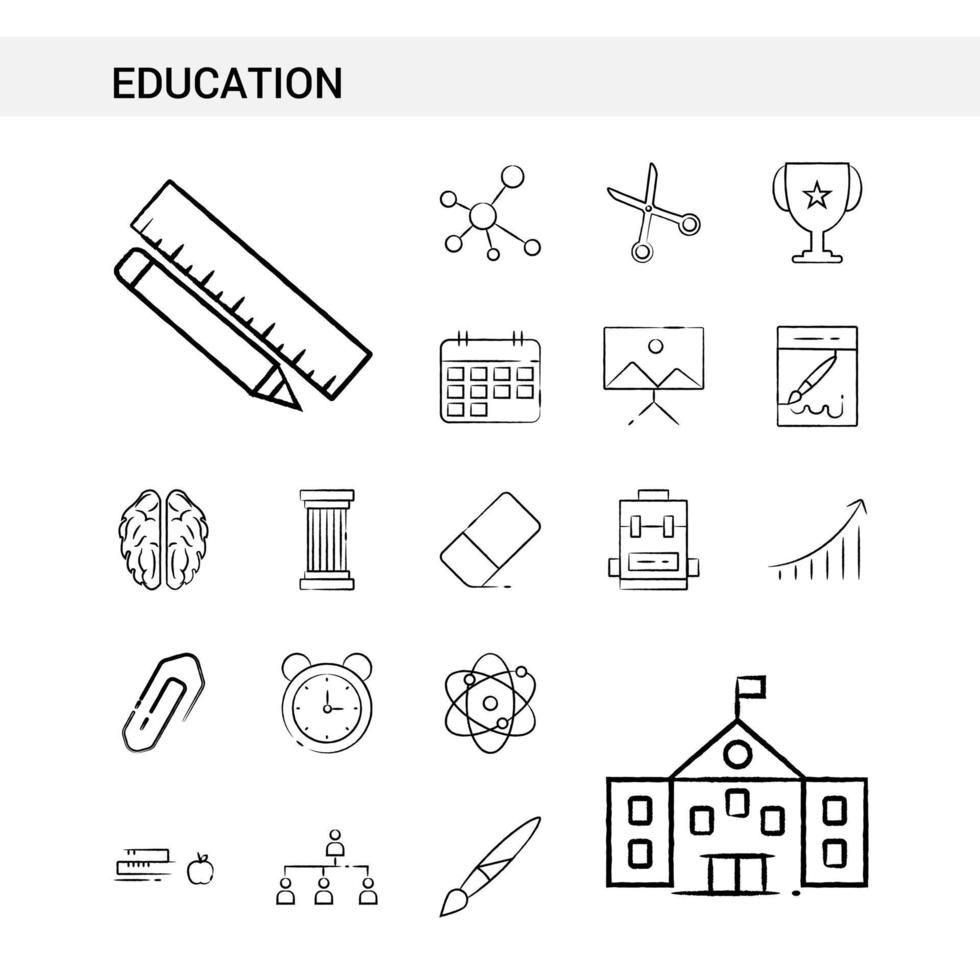 estilo de conjunto de ícones desenhados à mão de educação isolado no vetor de fundo branco