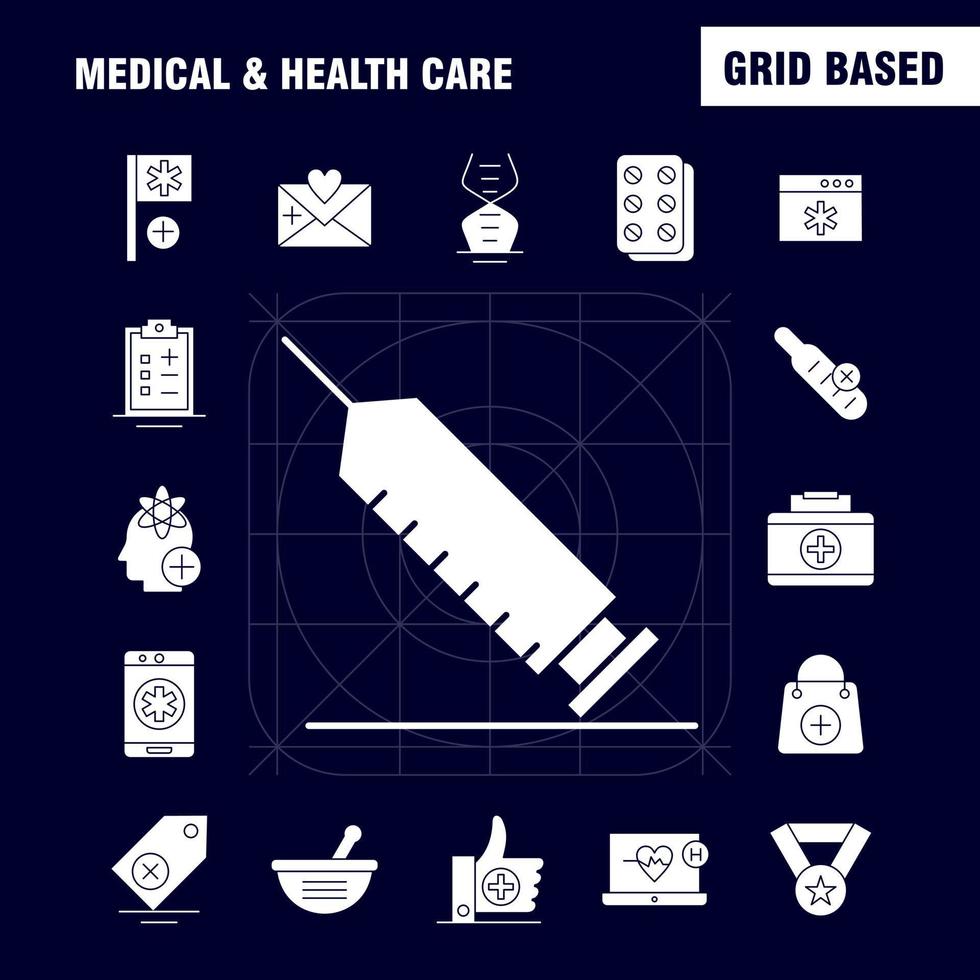 ícone de glifo sólido médico e de saúde para impressão na web e kit uxui móvel, como frasco de bandeira de hospital de laboratório médico vetor de pacote de pictograma de hospital médico de saúde