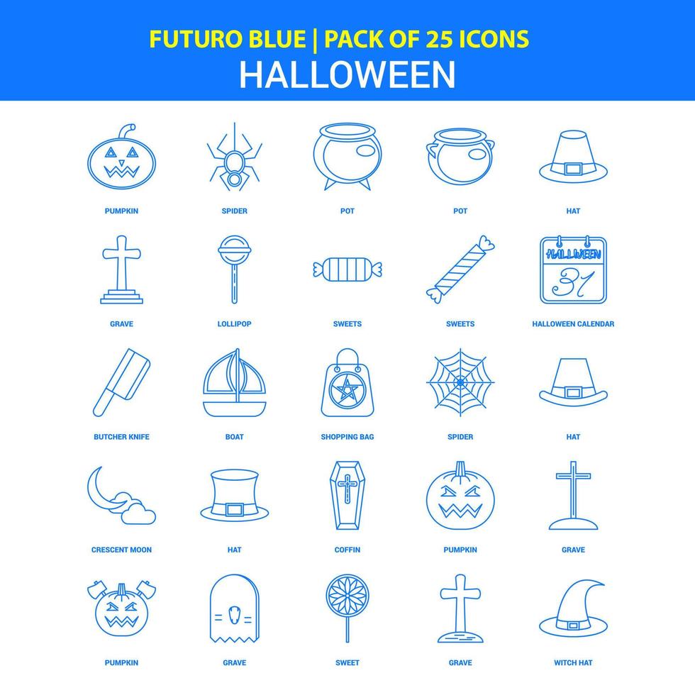 pacote de ícones do dia das bruxas futuro blue 25 vetor