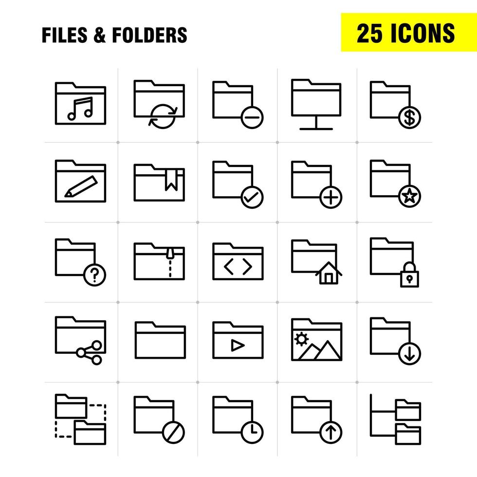 pacote de ícones de linha de arquivos e pastas para designers e desenvolvedores ícones de arquivos de rede de pastas de conexão editar vetor de gravação de lápis de pasta