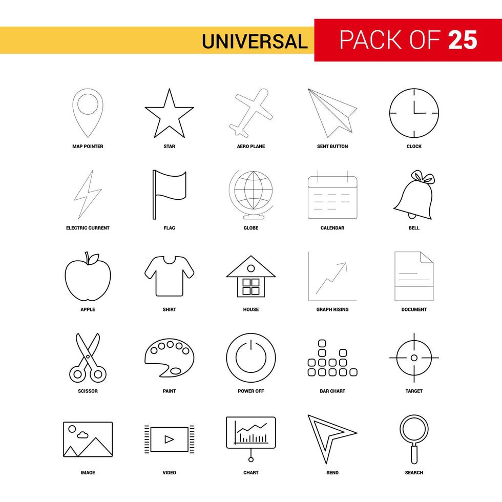 ícone de linha preta universal 25 conjunto de ícones de contorno de negócios vetor