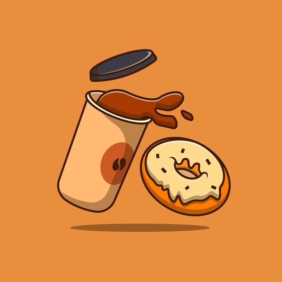 uma ilustração de xícara de café e rosquinha. café com vetor de ilustração de design de logotipo
