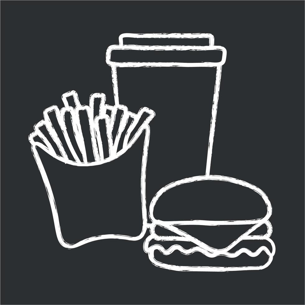 esboço de fast food, desenho de contorno branco em fundo preto, vetor plano