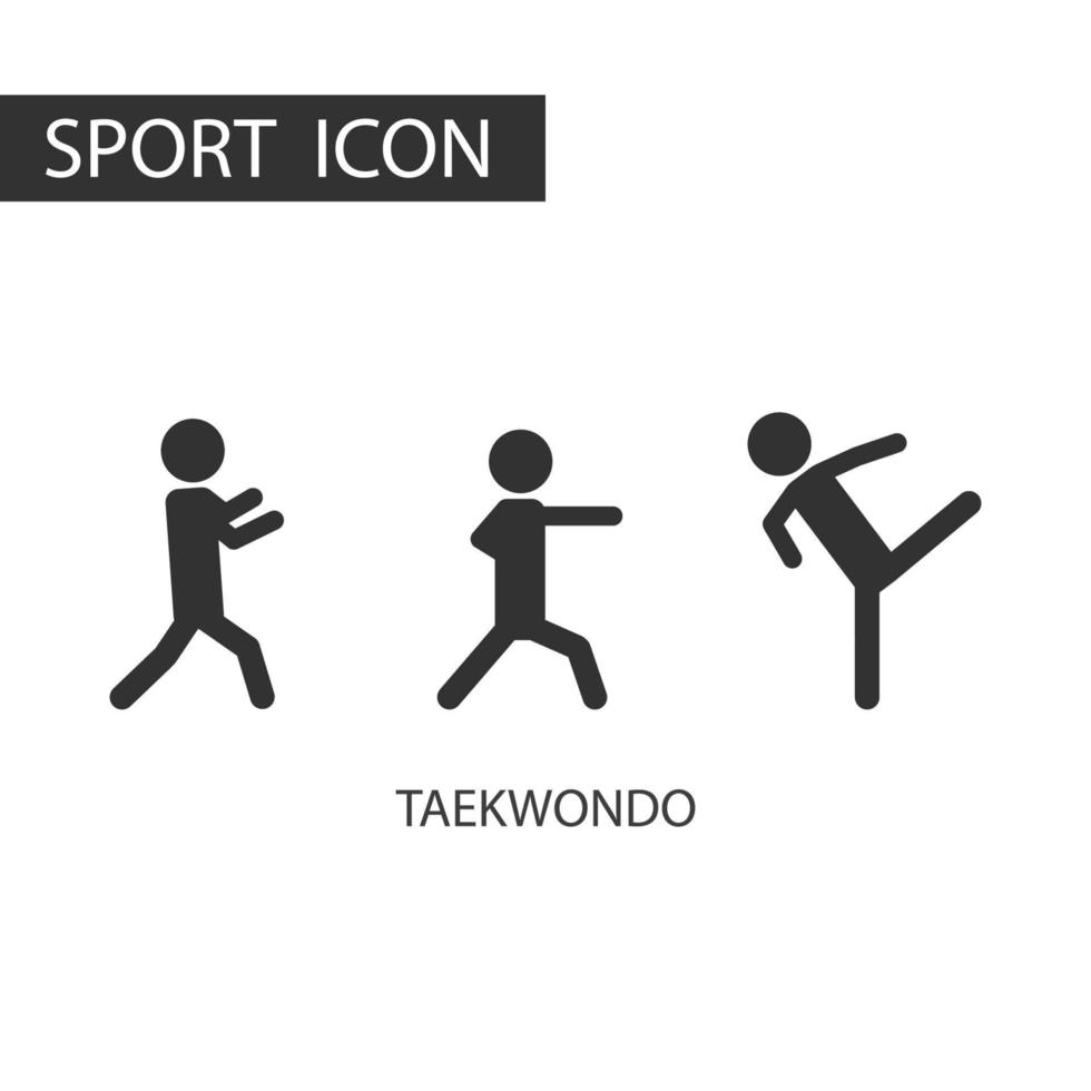 3 pictograma preto do conjunto de taekwondo. tipos de esportes, conjunto de esportes de pictograma. vetor
