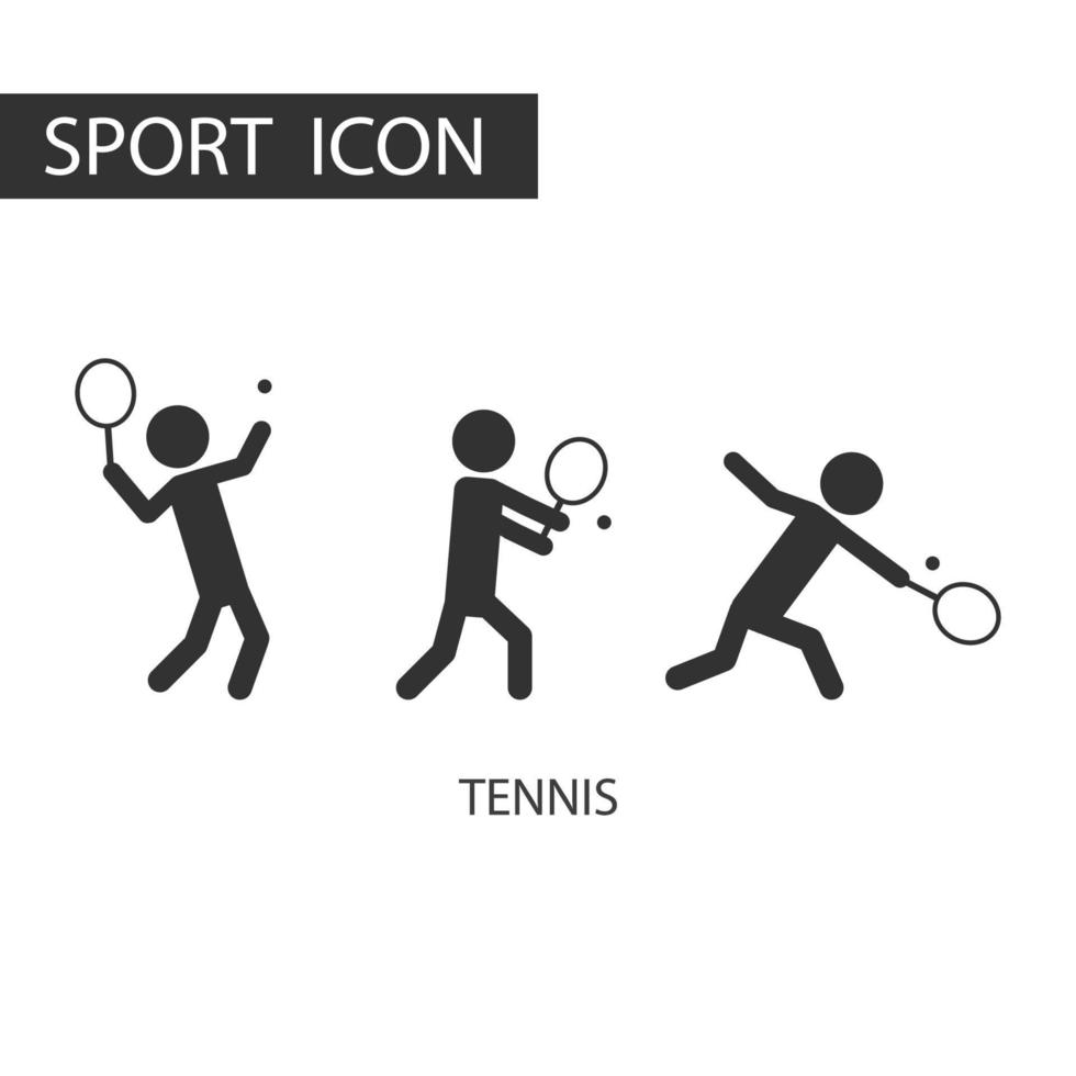 3 pictograma preto de conjunto de tênis. tipos de esportes, conjunto de esportes de pictograma. vetor