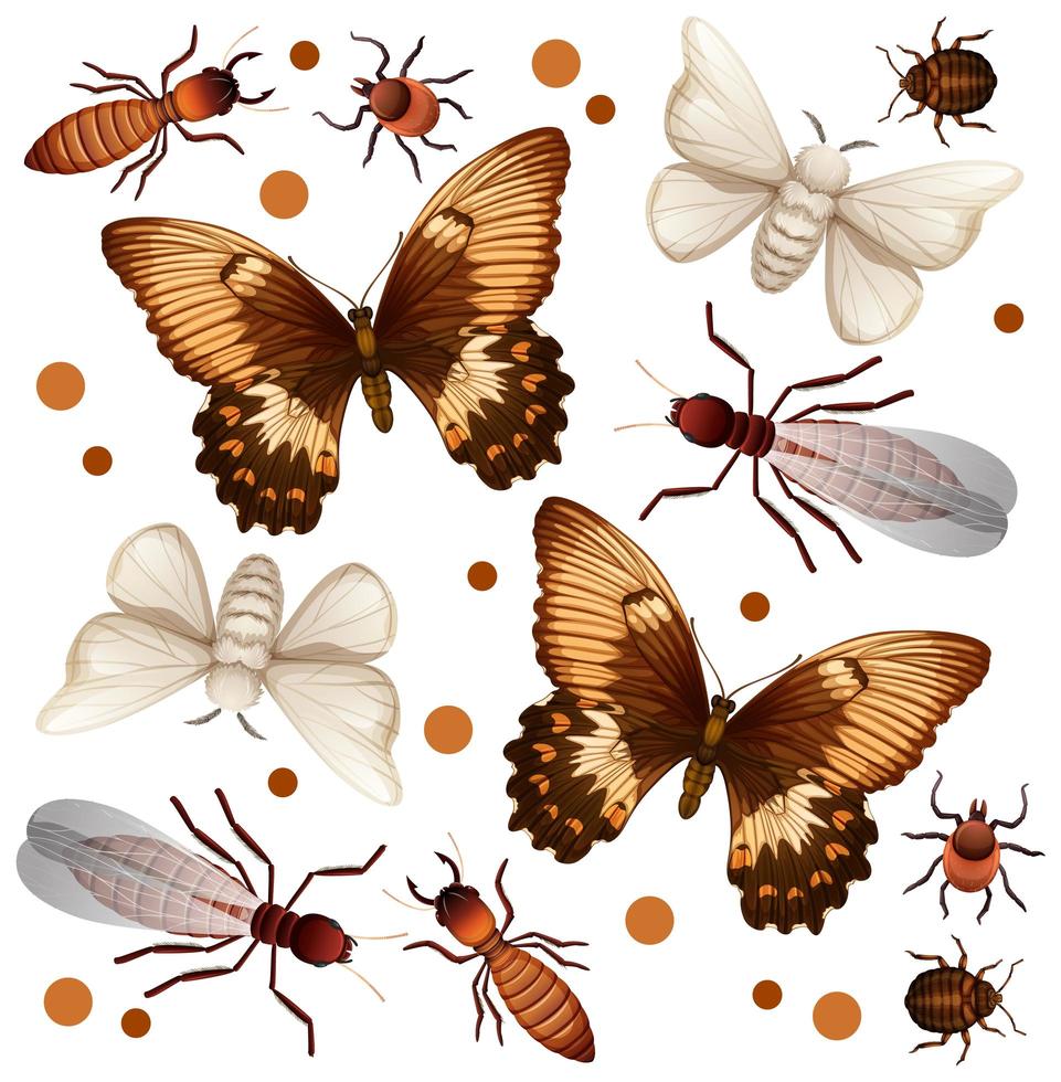 conjunto de diferentes insetos voadores vetor