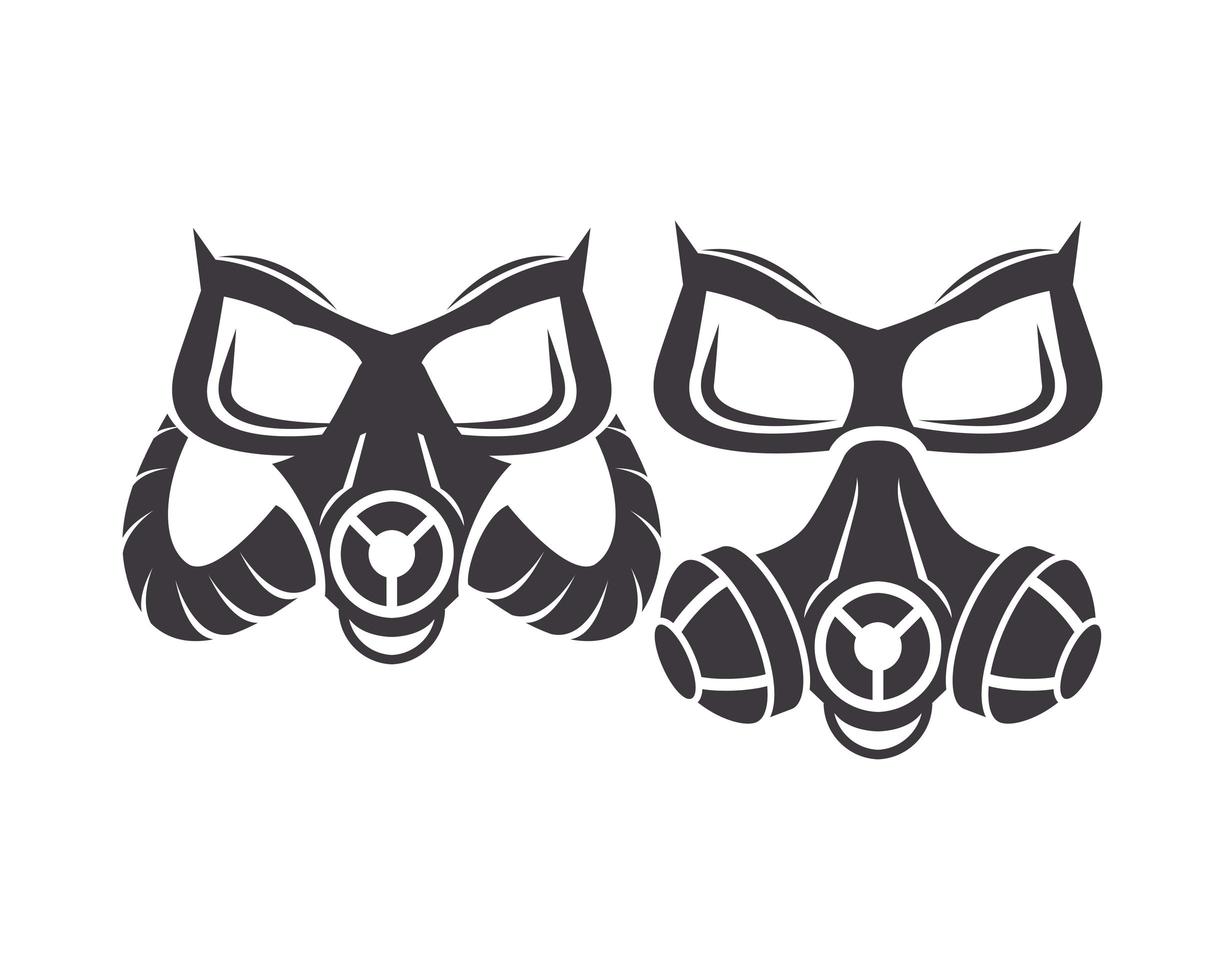 par de ícones de máscaras de gás de biossegurança vetor