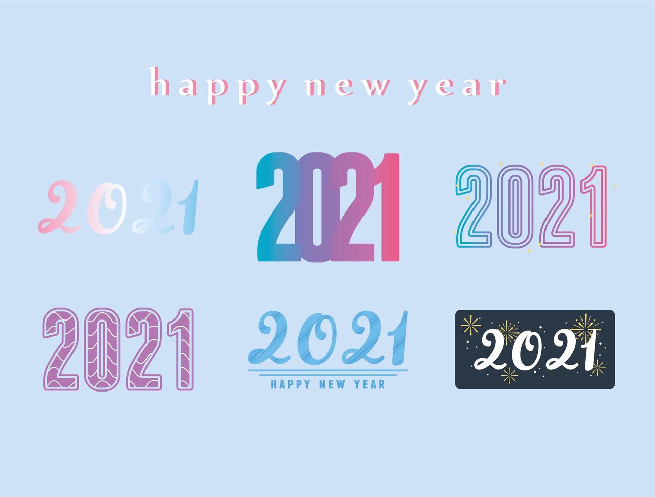 feliz ano novo conjunto de letras 2021 vetor