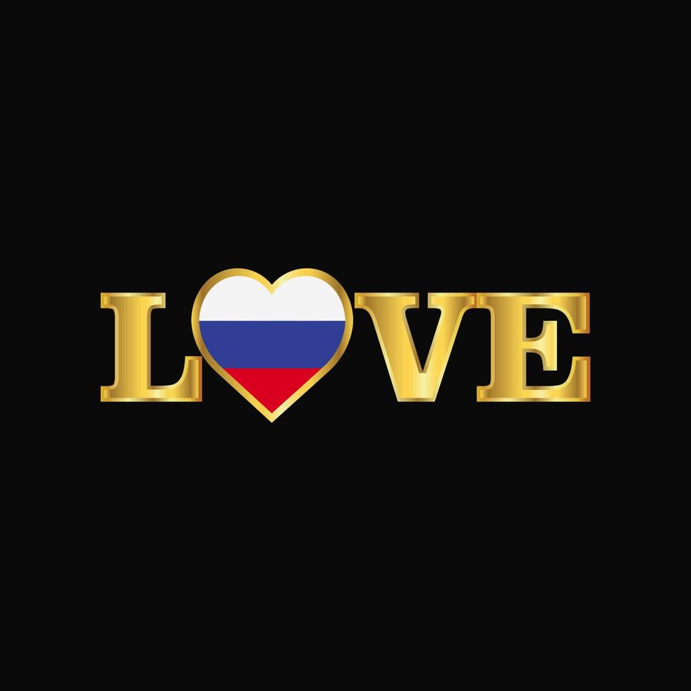 tipografia de amor dourado vetor de design de bandeira da rússia