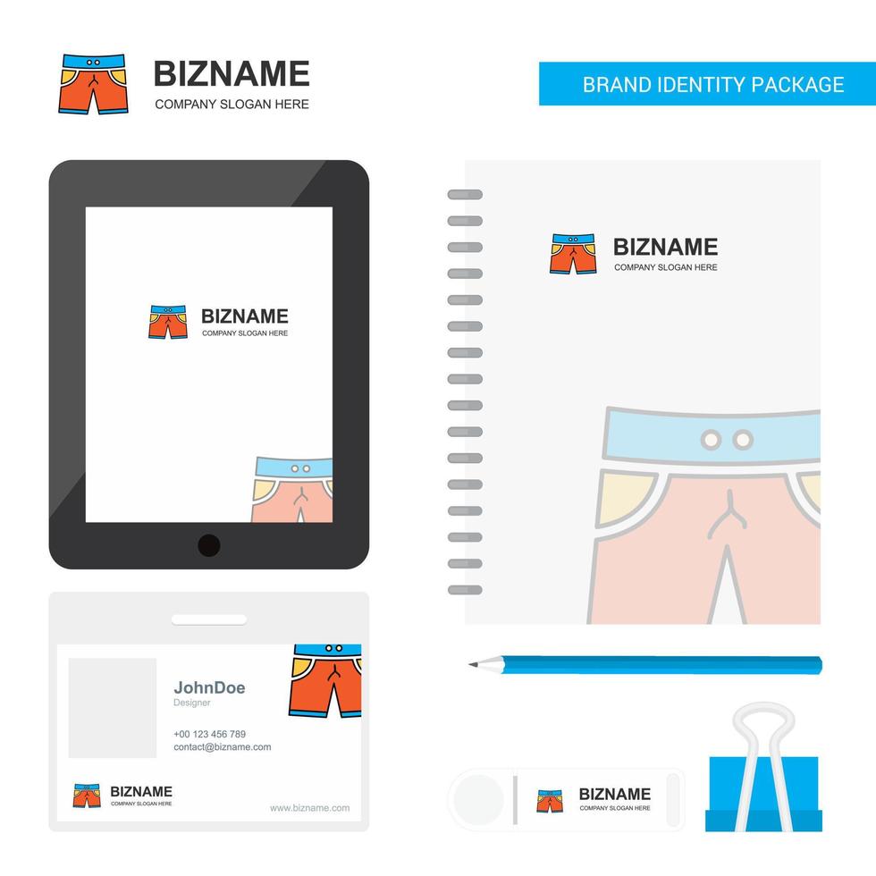 shorts logotipo de negócios guia aplicativo diário cartão de funcionário em pvc e modelo de vetor de design de pacote estacionário de marca usb