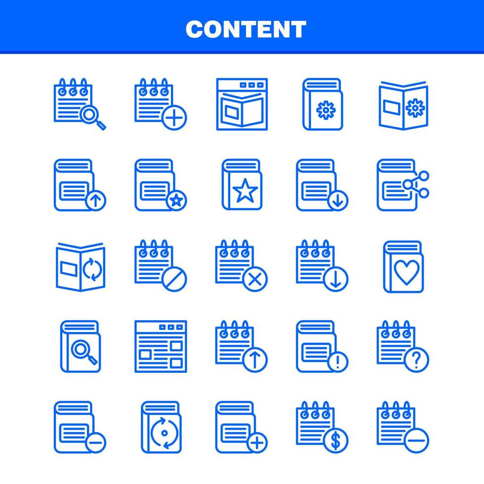 pacote de ícones de linha de conteúdo para designers e desenvolvedores ícones de detalhes de conteúdo da web vetor de data de calendário de conteúdo de livro da web