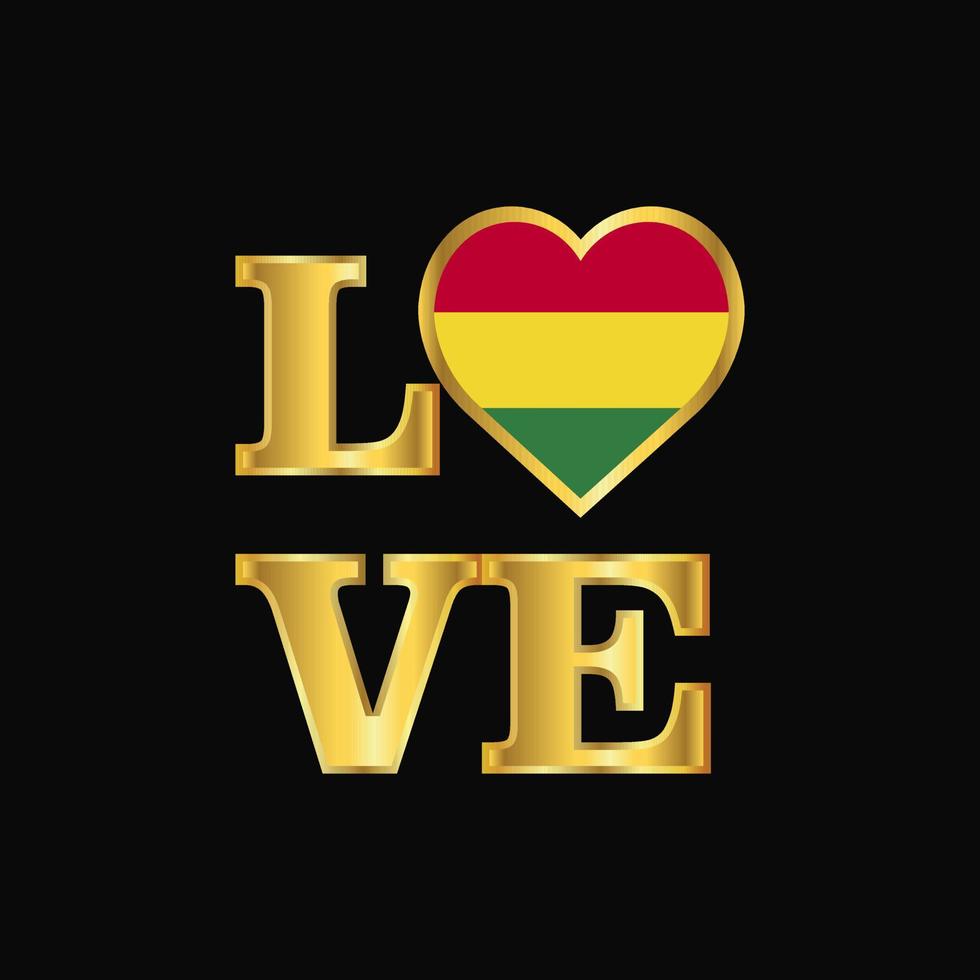 amor tipografia bolívia bandeira design vetor letras de ouro