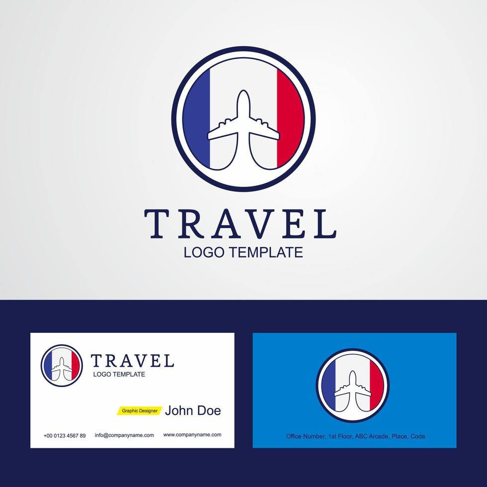 logotipo da bandeira do círculo criativo de viagens à frança e design de cartão de visita vetor