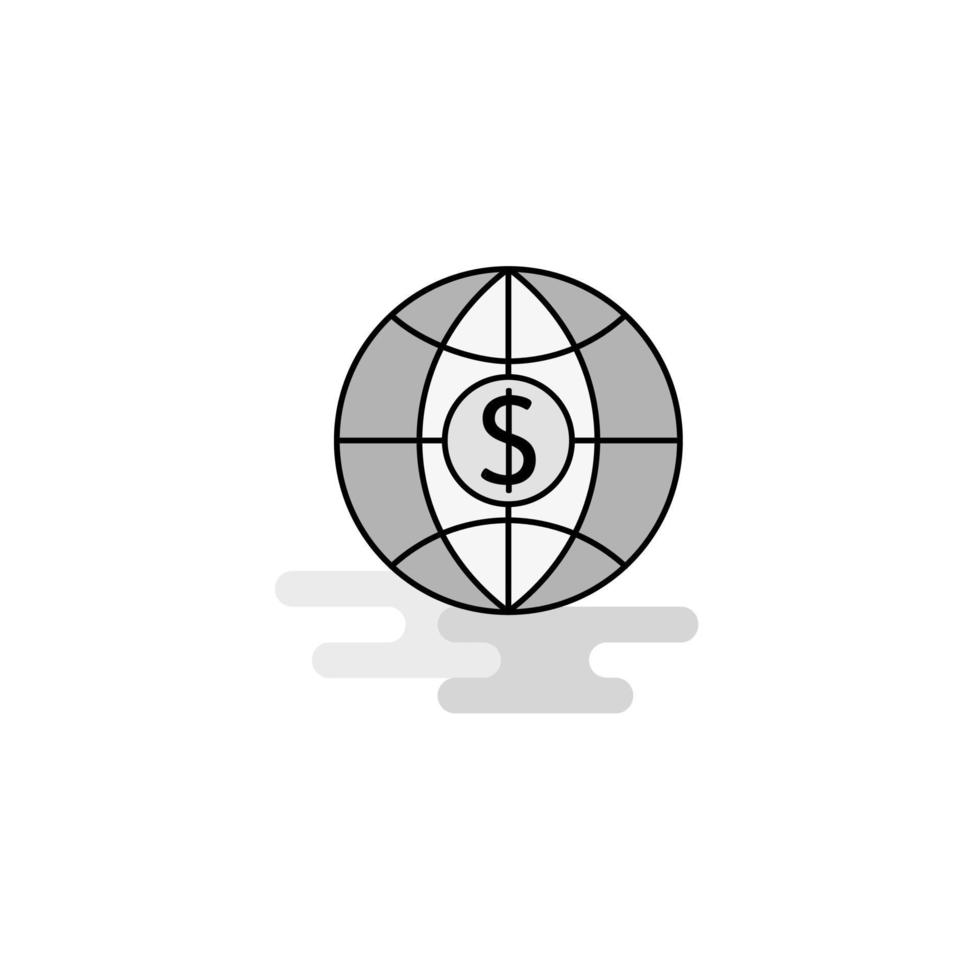 ícone da web do globo do dólar linha plana cheia vetor de ícone cinza