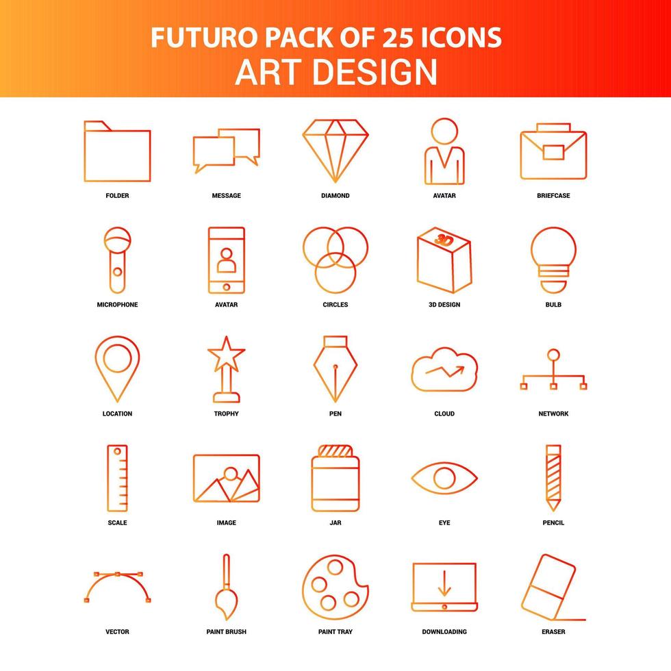 laranja futuro 25 conjunto de ícones de arte e design vetor